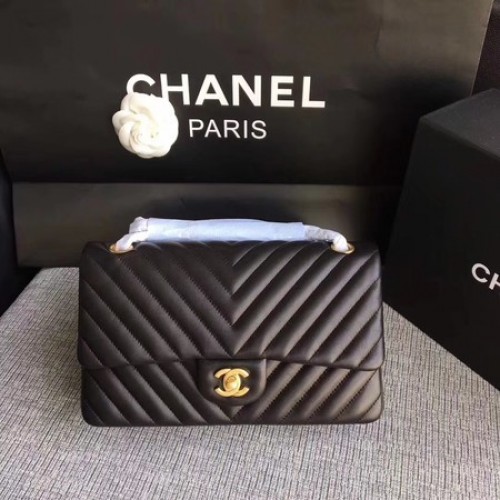 Borsa a tracolla con patta Chanel nera in pelle di montone originale CF1112V oro