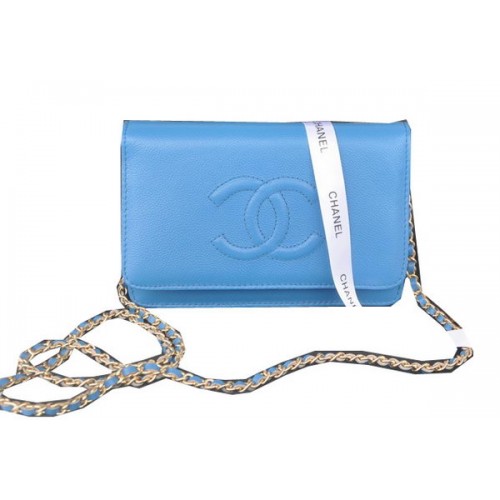 Borsa a tracolla con patta Chanel in pelle di vitello blu CHA33817 oro
