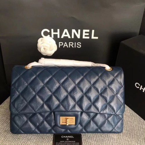 Borsa a tracolla con patta Chanel Blu Pelle di vitello originale 277 oro