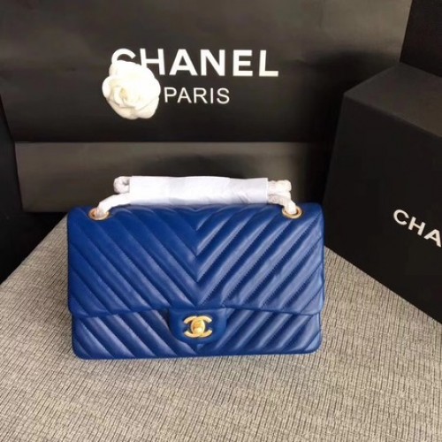 Borsa a tracolla con patta Chanel blu pelle di montone originale CF1112V oro