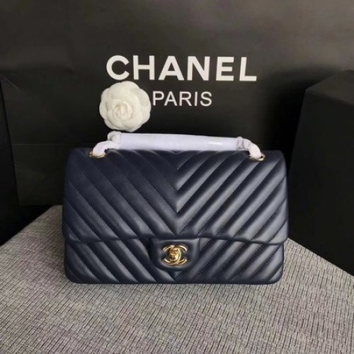 Borsa a tracolla con patta Chanel blu scuro pelle di montone originale CF1112V oro
