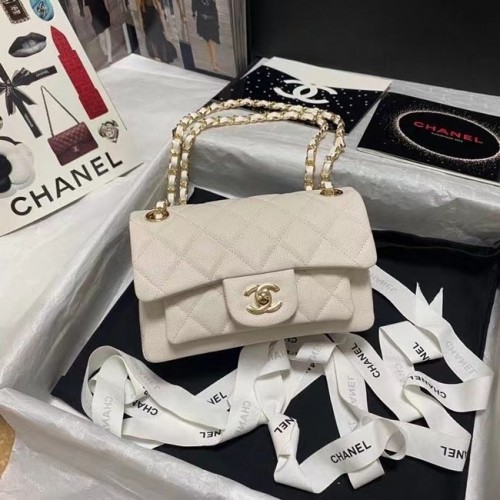 Borsa a tracolla con patta Chanel Pelle di vitello granulata AS9960 bianca