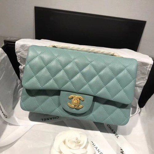 Borsa a tracolla con patta Chanel Original Caviar Leather CF1116 verde chiaro