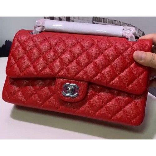 Borsa a tracolla con patta Chanel Pelle di caviale originale A1112 rossa