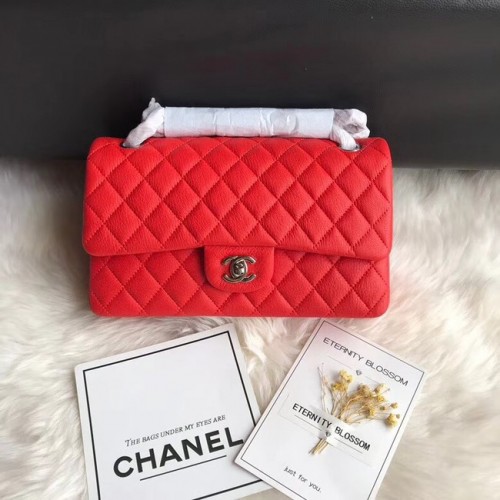 Chanel Flap Shoulder Bag Original Deer in pelle A1112 catena d'argento rossa