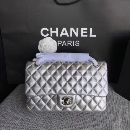 Chanel Borsa a tracolla con patta originale in pelle di montone CF1112 argento