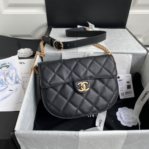 Borsa a tracolla con patta Chanel Pelle di montone originale AS2484 AS2485 nera