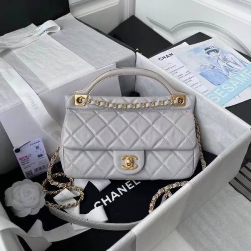 Borsa a tracolla con patta Chanel Pelle originale AS2438 grigio