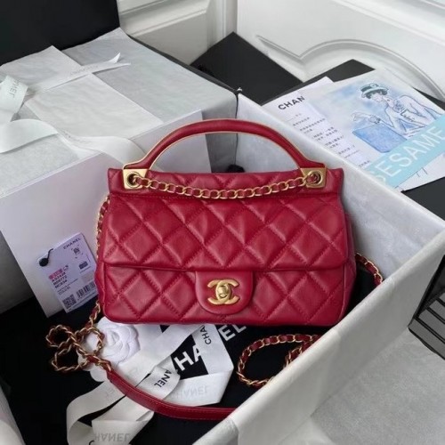 Borsa a tracolla con patta Chanel Pelle originale AS2438 rossa