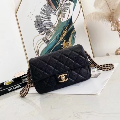 Borsa a tracolla con patta Chanel Pelle originale AS2528 nera