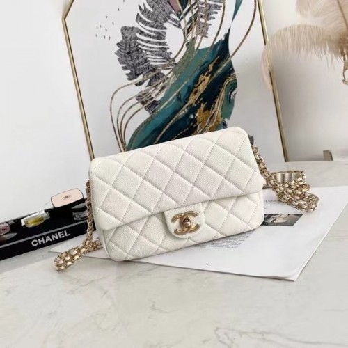 Borsa a tracolla con patta Chanel Pelle originale AS2528 bianca