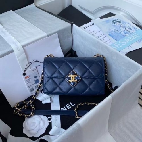 Chanel Flap Borsa a tracolla in pelle originale AS2633 blu