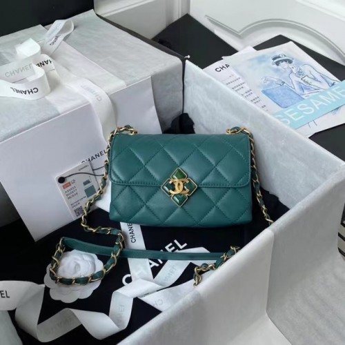 Chanel Flap Borsa a tracolla in pelle originale AS2633 verde