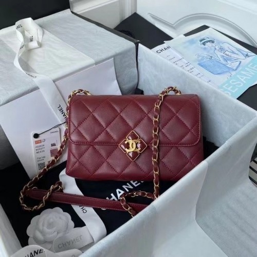 Borsa a tracolla con patta Chanel Pelle originale AS2634 Vino