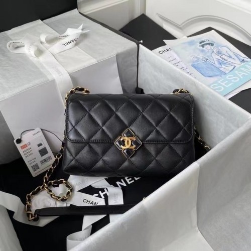 Borsa a tracolla con patta Chanel Pelle originale AS2634 nera