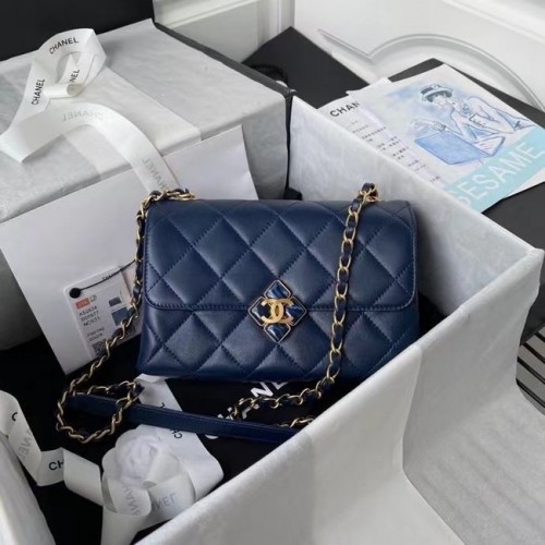 Borsa a tracolla con patta Chanel Pelle originale AS2634 blu