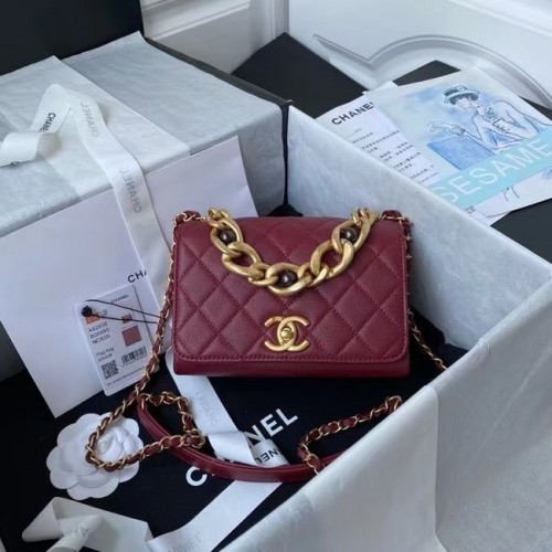 Borsa a tracolla con patta Chanel Pelle originale AS2638 Vino