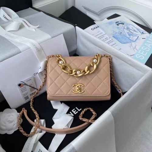 Borsa a tracolla con patta Chanel Pelle originale AS2638 rosa