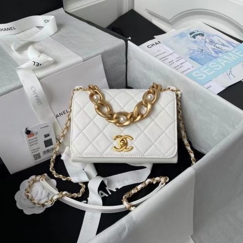 Chanel Flap Shoulder Bag Pelle originale AS2638 bianca