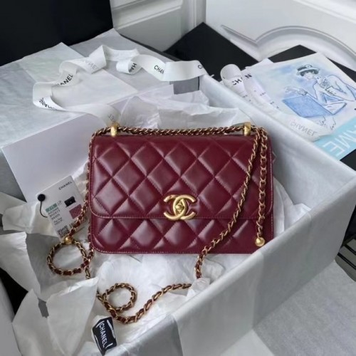 Borsa a tracolla con patta Chanel Pelle originale AS2649 Vino
