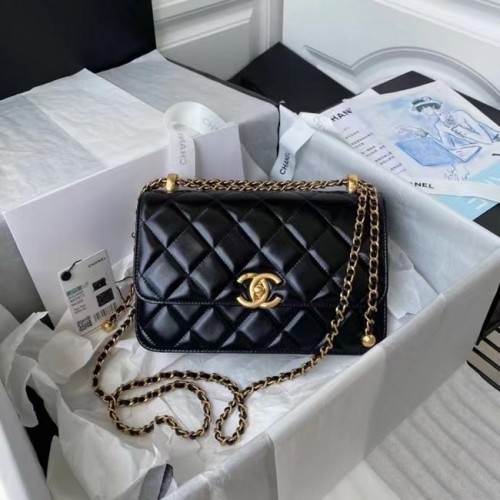 Borsa a tracolla con patta Chanel Pelle originale AS2649 nera