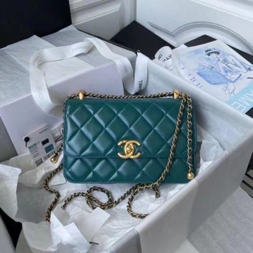 Borsa a tracolla con patta Chanel Pelle originale AS2649 blu