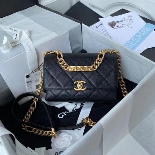 Borsa a tracolla con patta Chanel Pelle originale AS2711 nera