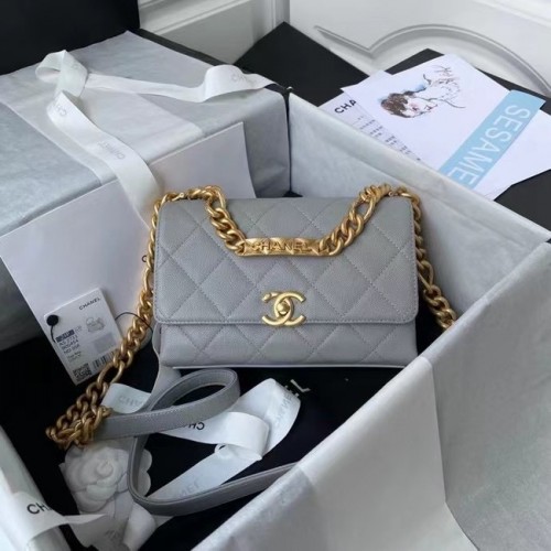 Borsa a tracolla con patta Chanel Pelle originale AS2711 grigio