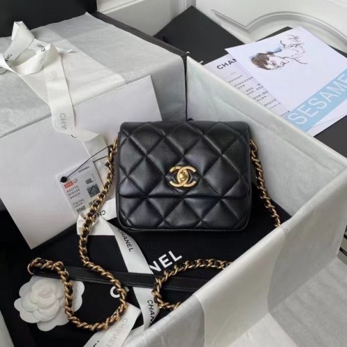 Borsa a tracolla con patta Chanel Pelle originale AS2733 nera