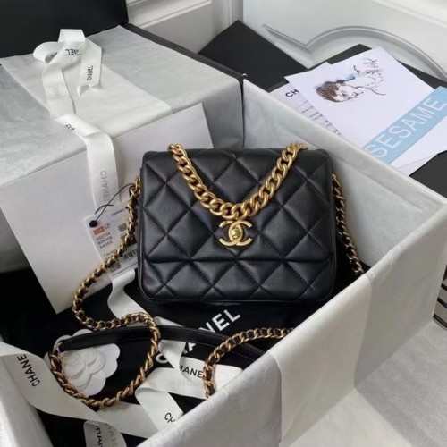 Borsa a tracolla con patta Chanel Pelle originale AS2734 nera