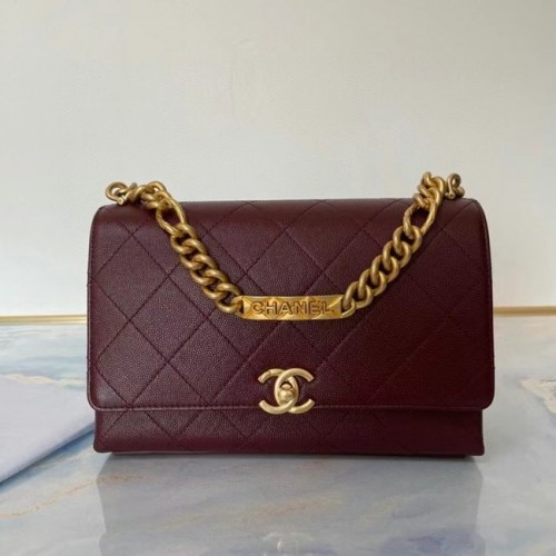 Borsa a tracolla con patta Chanel Pelle originale AS2764 Vino