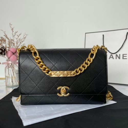 Borsa a tracolla con patta Chanel Pelle originale AS2764 nera