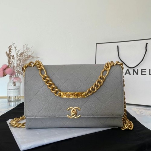 Borsa a tracolla con patta Chanel Pelle originale AS2764 grigio