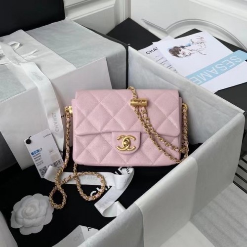 Borsa a tracolla con patta Chanel Pelle originale AS2855 rosa chiaro
