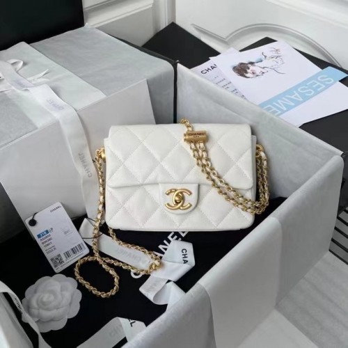 Borsa a tracolla con patta Chanel Pelle originale AS2855 bianca