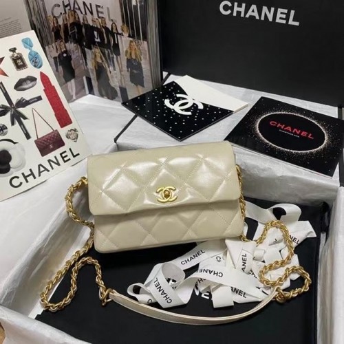 Borsa a tracolla con patta Chanel Pelle originale AS9957 beige