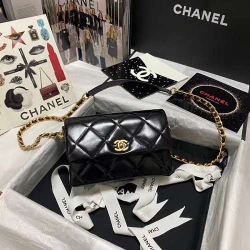 Borsa a tracolla con patta Chanel Pelle originale AS9957 nera