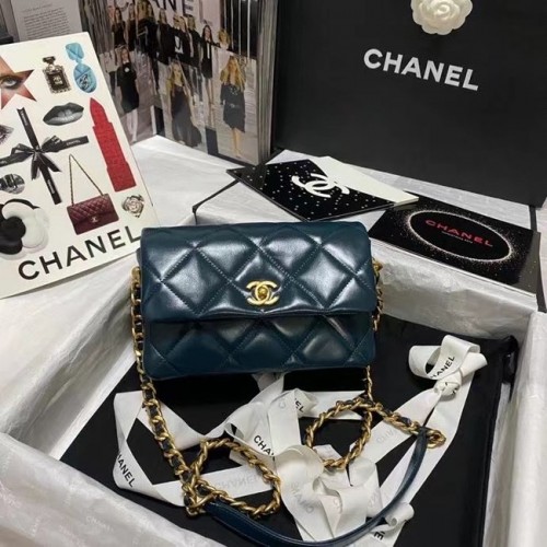 Borsa a tracolla con patta Chanel Pelle originale AS9957 blu