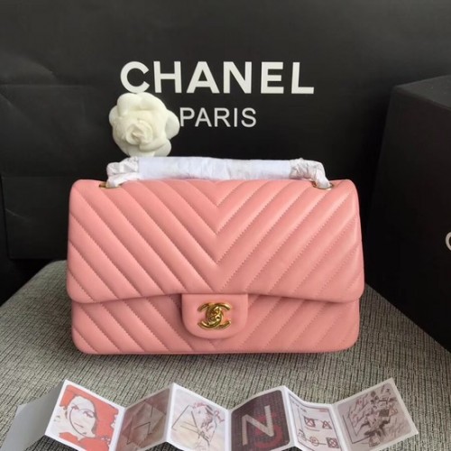 Borsa a tracolla con patta Chanel Pelle di montone originale 1112V Catena in oro rosa ciliegia