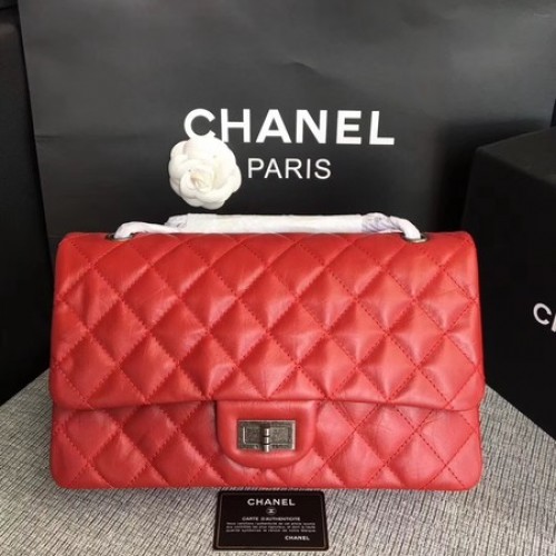 Borsa a tracolla con patta Chanel rossa in pelle di vitello originale 277 argento