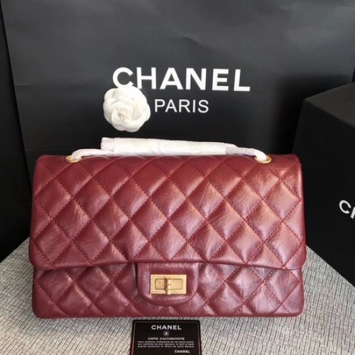 Borsa a tracolla con patta Chanel Vino Pelle di vitello originale 277 oro