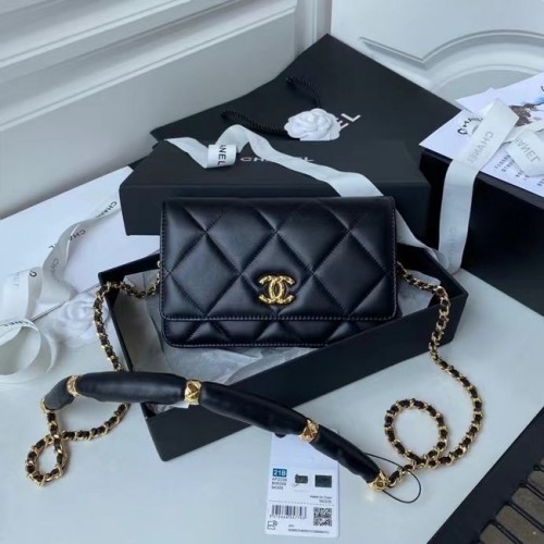 Borsa a tracolla con patta Chanel mini in pelle originale AS2755 nera