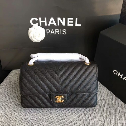 Borse a tracolla con patta Chanel nere in pelle di vitello originale CF1112 oro