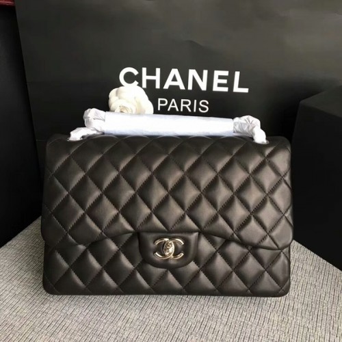 Borse a tracolla con patta Chanel nere in pelle di agnello originale CF1113 argento