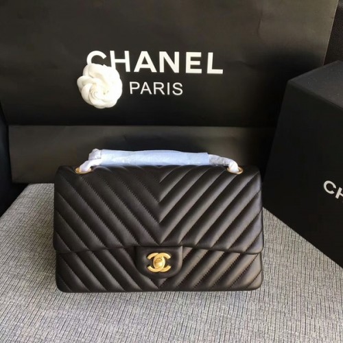 Borse a tracolla con patta Chanel nere pelle di pecora originale CF1112 oro