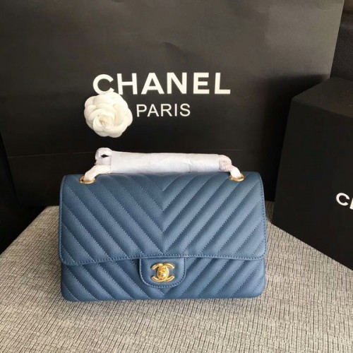 Borse a tracolla con patta Chanel blu pelle di vitello originale CF1112 oro