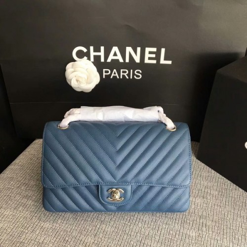 Chanel Flap Shoulder Bags Blu Pelle di vitello originale CF1112 Argento