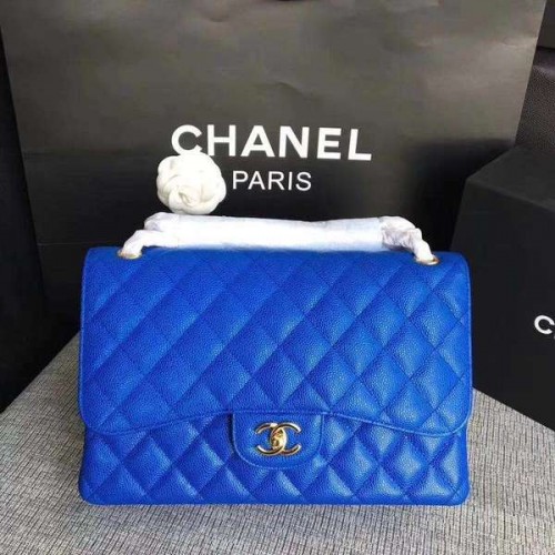 Borse a tracolla con patta Chanel blu pelle di vitello originale CF1113 oro