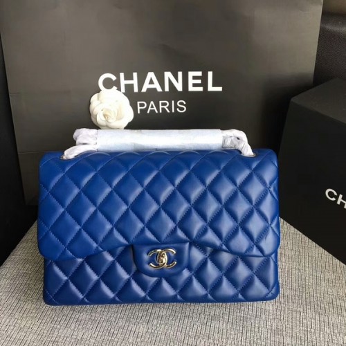 Borse a tracolla con patta Chanel blu pelle di agnello originale CF1113 argento
