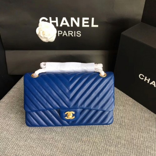 Borse a tracolla con patta Chanel blu pelle di pecora originale CF1112 oro
